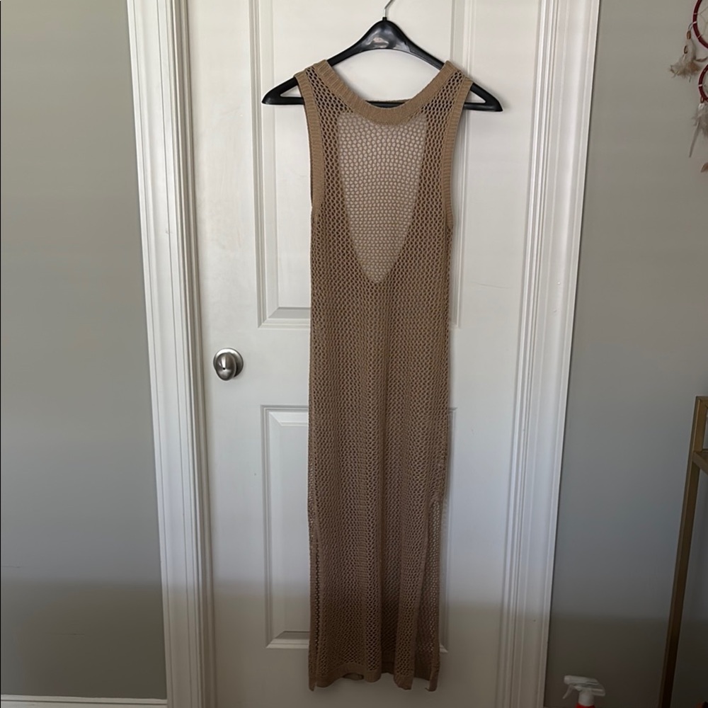 Tan Sleeveless Knit maxi coverup
